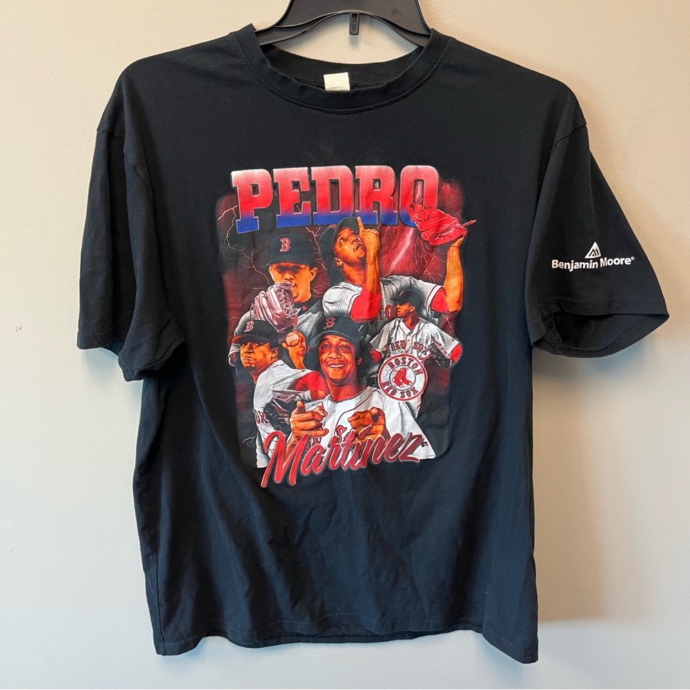 VTG Pedro Martinez Tee Rare Black XL 2000s Official Boston Red Sox Cotton Blend